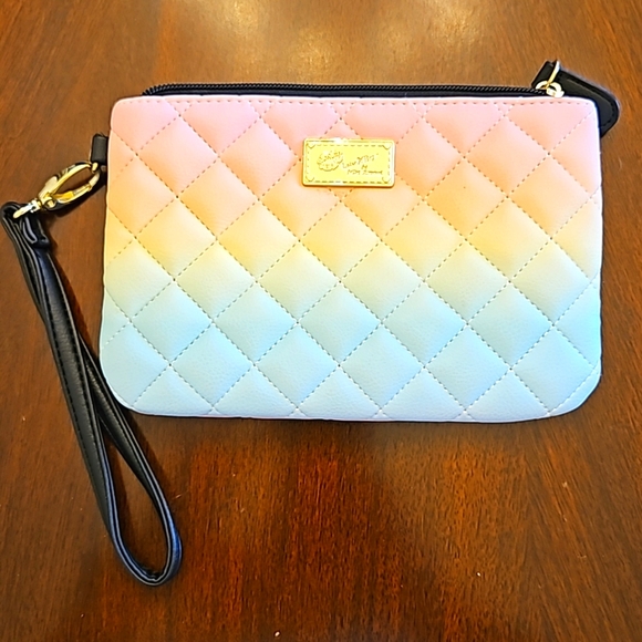 Betsey Johnson Handbags - EUC Betsy Johnson Quilted Vegan Leather Rainbow Ombre Wristlet Pouch